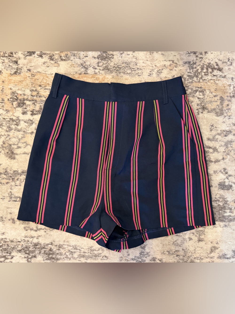 BB Dakota Navy Shorts with Pink and Green Stripes
